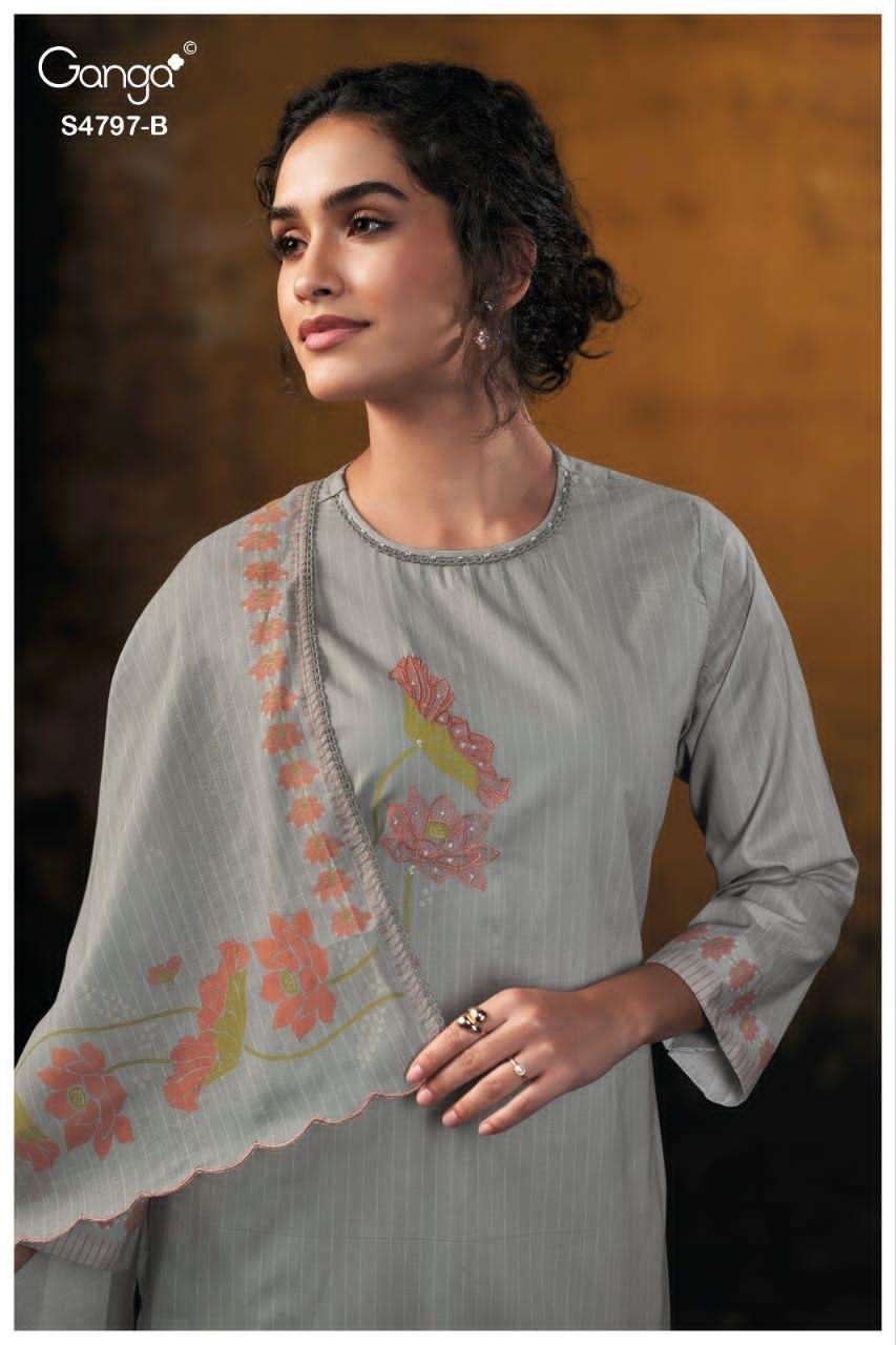 Ganga Fashion Lishika 4797 Premium Cotton Embroidered Dress Material - Amrah Wholesale