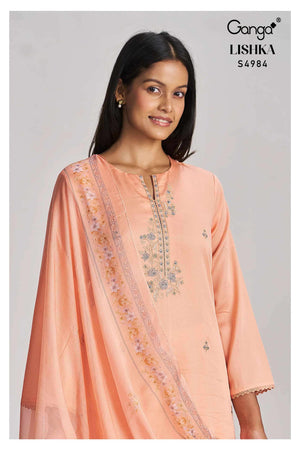 Ganga Fashion Lishka 4984 Premium Cotton Satin Embroidered Dress Material