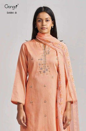 Ganga Fashion Lishka 4984 Premium Cotton Satin Embroidered Dress Material