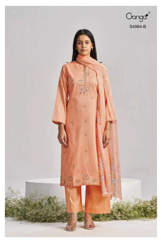 Ganga Fashion Lishka 4984 Premium Cotton Satin Embroidered Dress Material