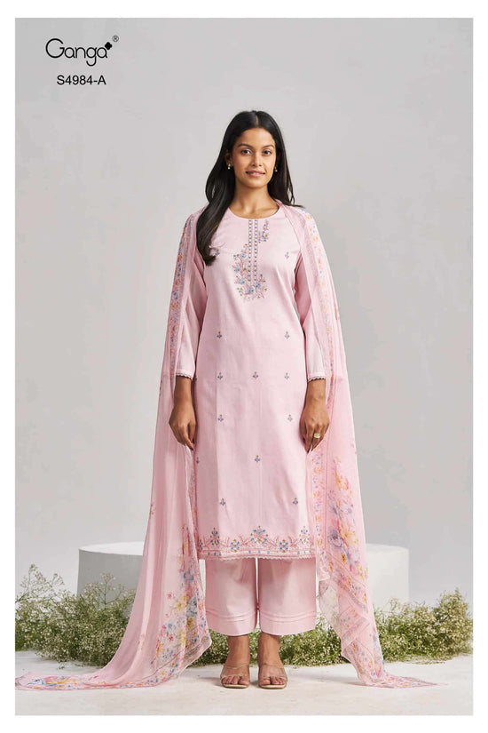 Ganga Fashion Lishka 4984 Premium Cotton Satin Embroidered Dress Material