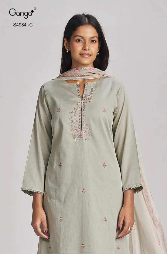 Ganga Fashion Lishka 4984 Premium Cotton Satin Embroidered Dress Material