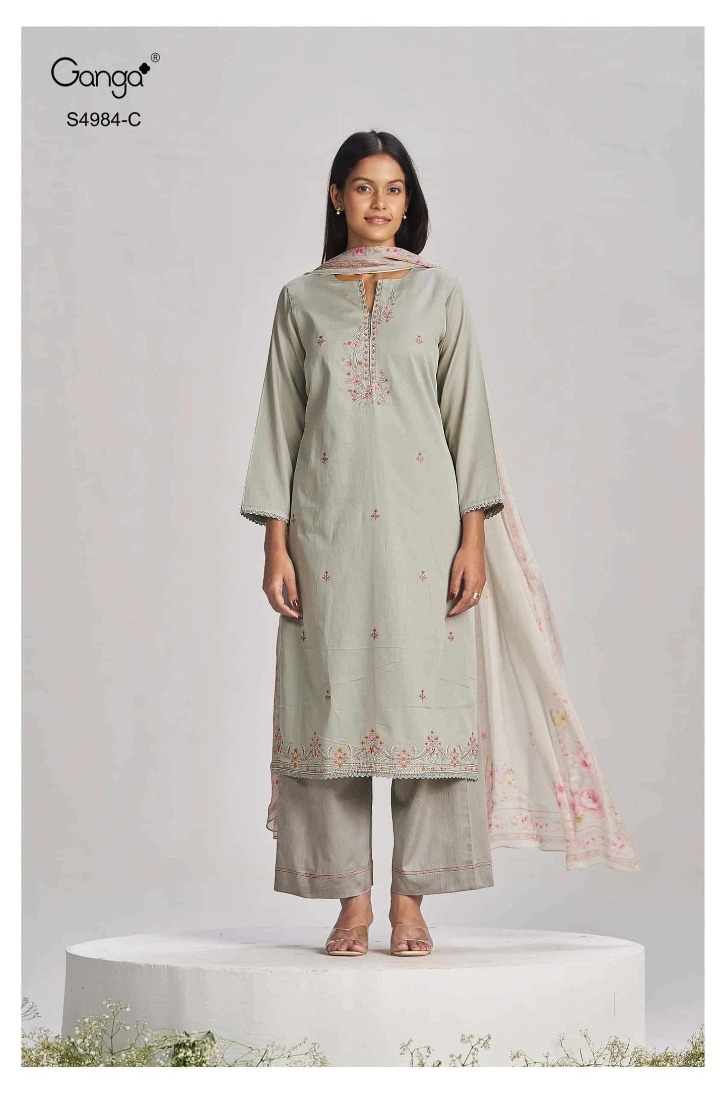 Ganga Fashion Lishka 4984 Premium Cotton Satin Embroidered Dress Material