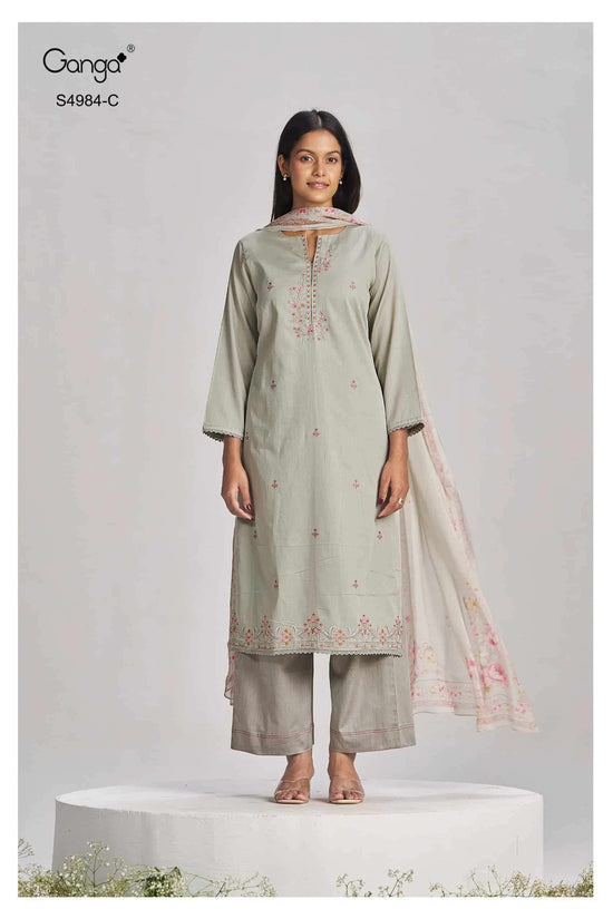 Ganga Fashion Lishka 4984 Premium Cotton Satin Embroidered Dress Material