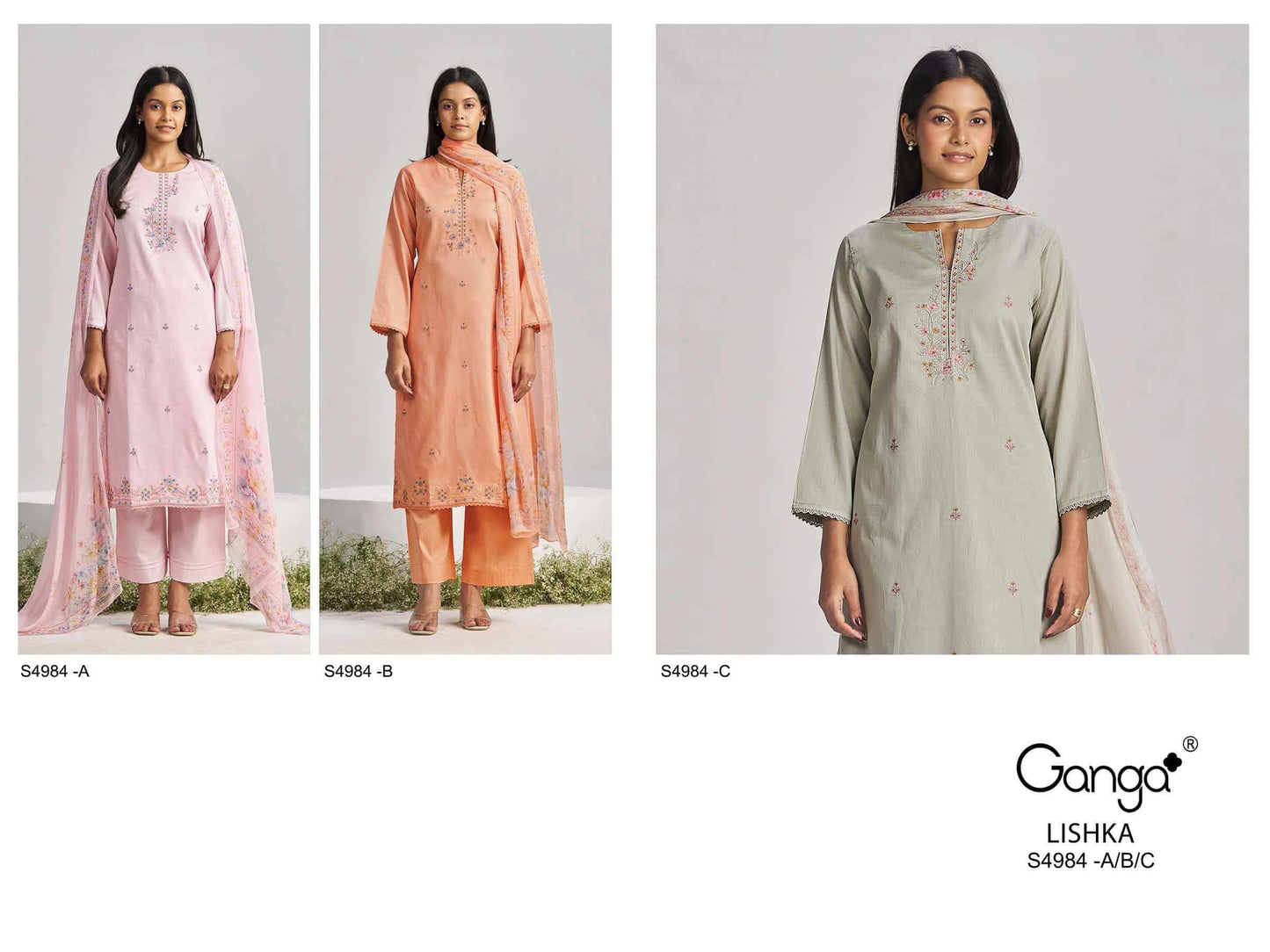 Ganga Fashion Lishka 4984 Premium Cotton Satin Embroidered Dress Material