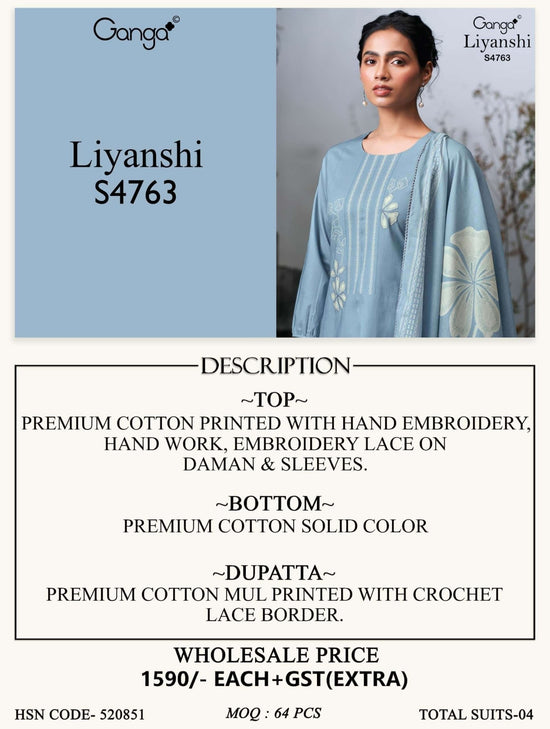 Ganga Fashion Liyanshi 4763 Cotton Dress Material - Amrah Wholesale