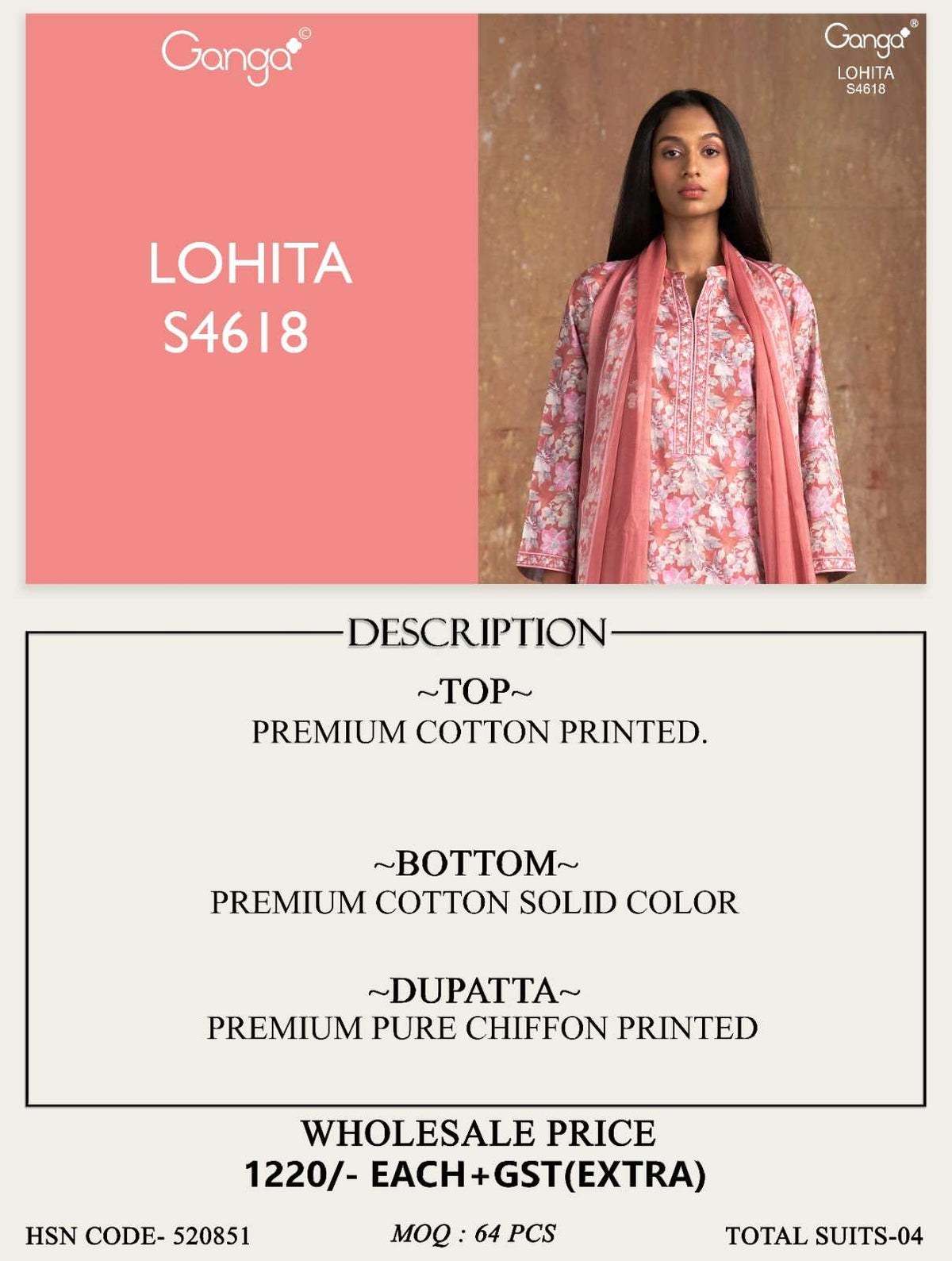 Ganga Fashion Lohita 4618 Cotton Dress Material Wholesale Surat - Amrah Wholesale
