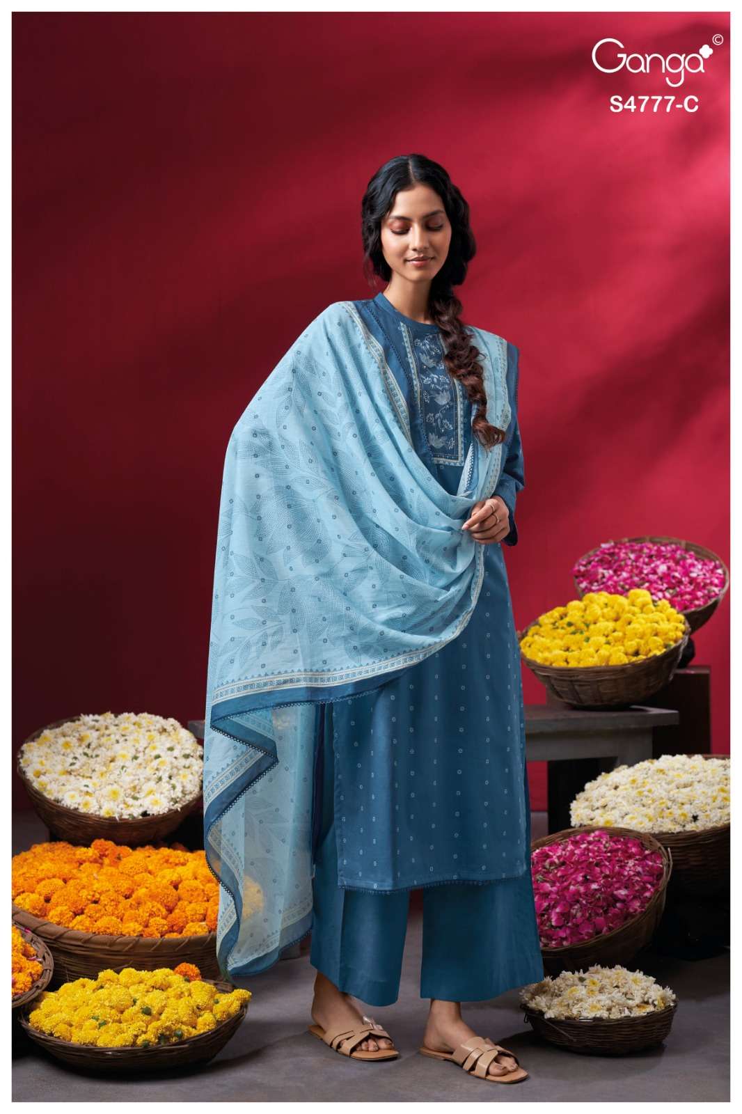 Ganga Fashion Lorael 4777 Premium Cotton Embroidery Designer Dress Material - Amrah Wholesale