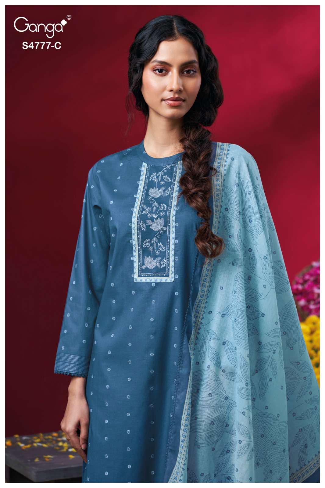 Ganga Fashion Lorael 4777 Premium Cotton Embroidery Designer Dress Material - Amrah Wholesale
