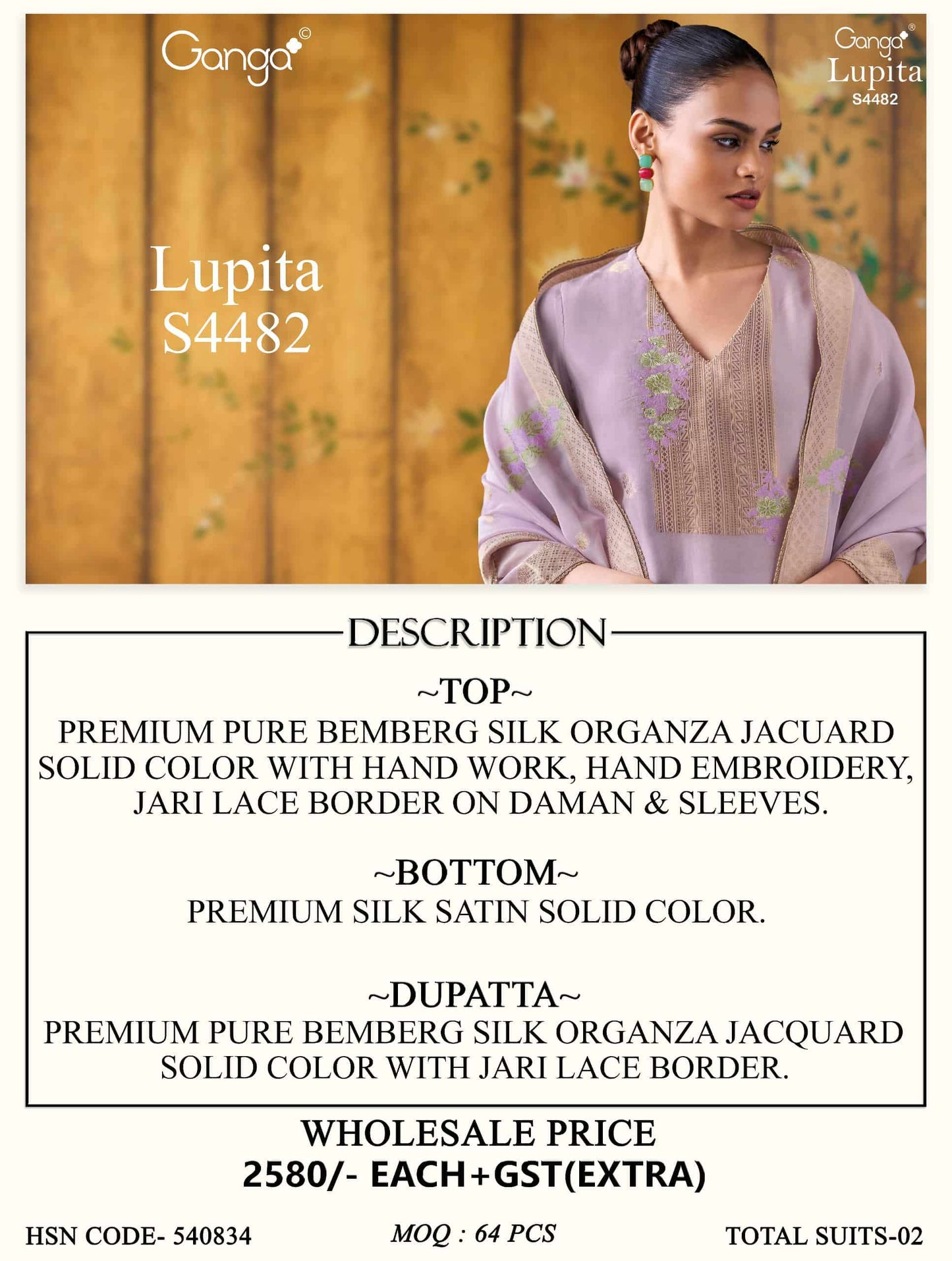Ganga Fashion Lupita 4482 Bemberg Silk Organza Party Wear Dress Material
