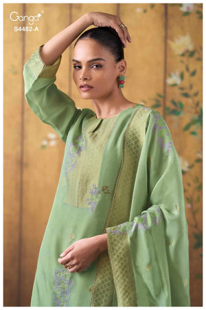 Ganga Fashion Lupita 4482 Bemberg Silk Organza Party Wear Dress Material - Amrah Wholesale