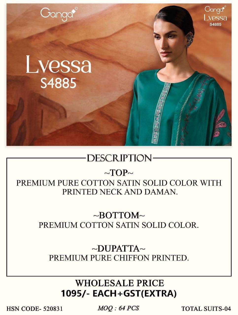 Ganga Fashion Lvessa 4885 Cotton Satin Dress Material - Amrah Wholesale