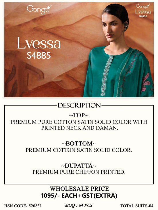 Ganga Fashion Lvessa 4885 Cotton Satin Dress Material - Amrah Wholesale