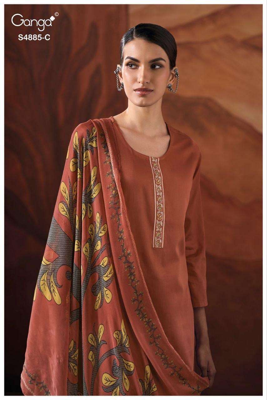 Ganga Fashion Lvessa 4885 Cotton Satin Dress Material - Amrah Wholesale