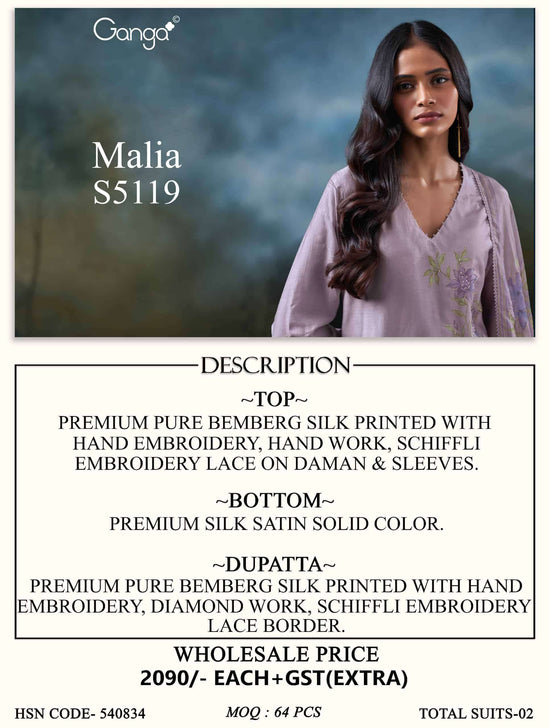 Ganga Fashion Malia 5119 Pure Bemberg Silk Dress Material Wholesale