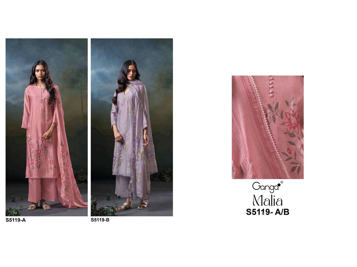 Ganga Fashion Malia 5119 Pure Bemberg Silk Dress Material Wholesale - Amrah Wholesale