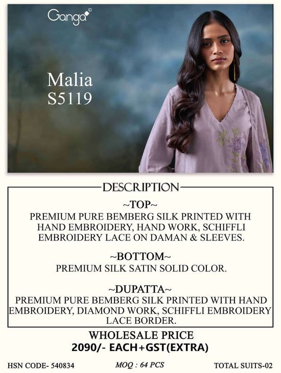 Ganga Fashion Malia 5119 Pure Bemberg Silk Dress Material Wholesale - Amrah Wholesale