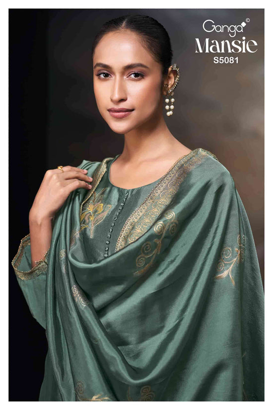 Ganga Fashion Mansie 5081 Premium Jacquard Silk Embroidered Pakistani Suit