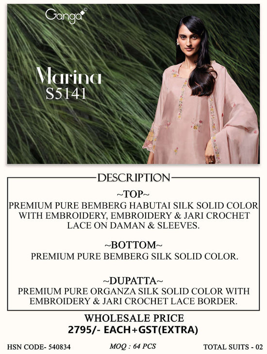 Ganga Fashion Marina 5141 Pure Bemberg Habutai Silk Dress Material