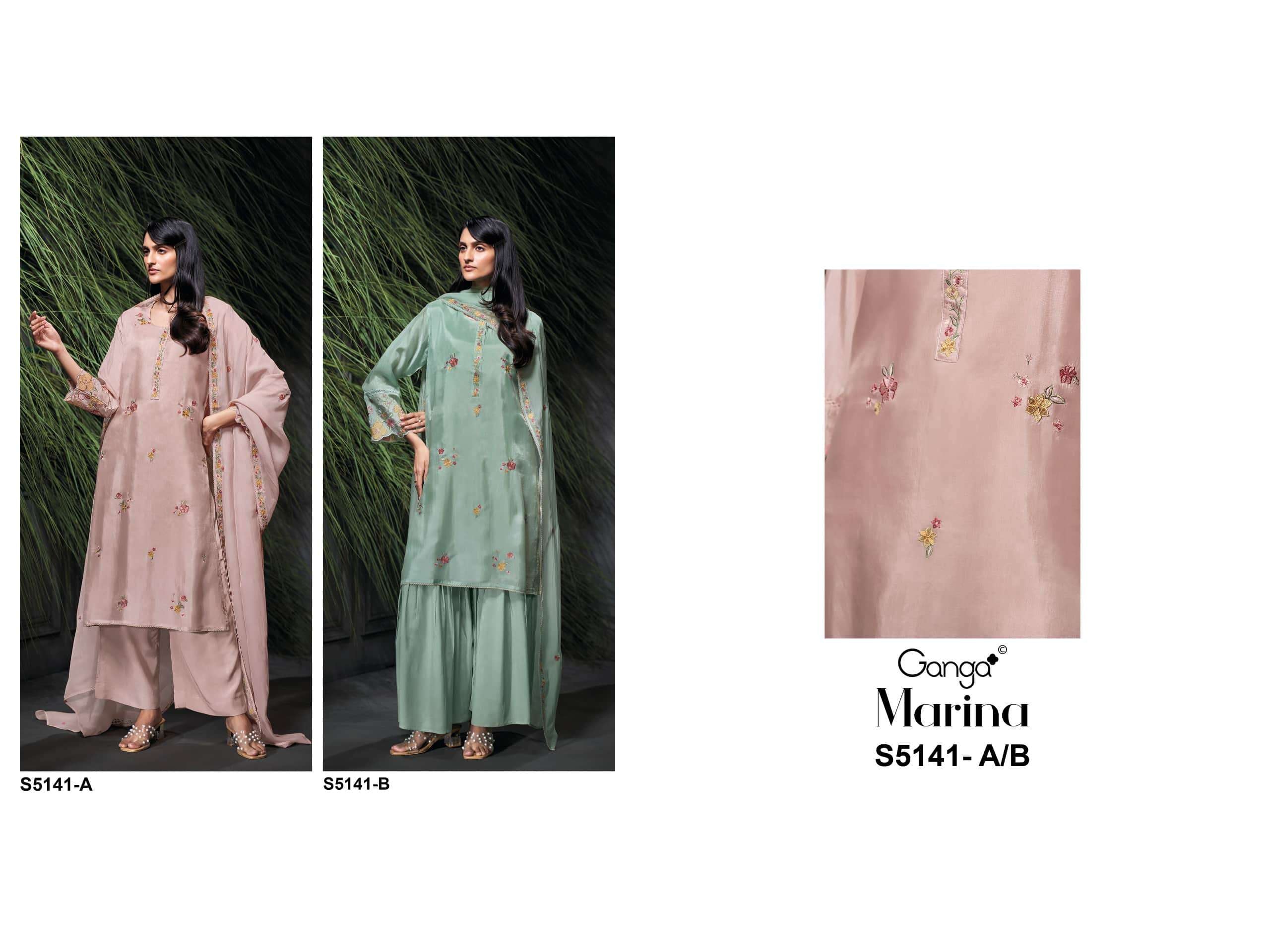 Ganga Fashion Marina 5141 Pure Bemberg Habutai Silk Dress Material