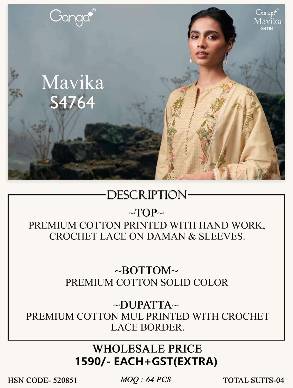 Ganga Fashion Mavika 4764 Premium Cotton Dress Material - Amrah Wholesale