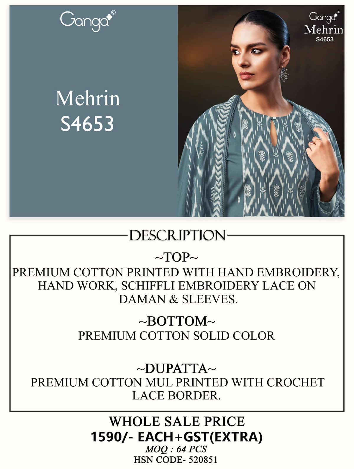 Ganga Fashion Mehrin Cotton Embroidered Dress Material - Amrah Wholesale