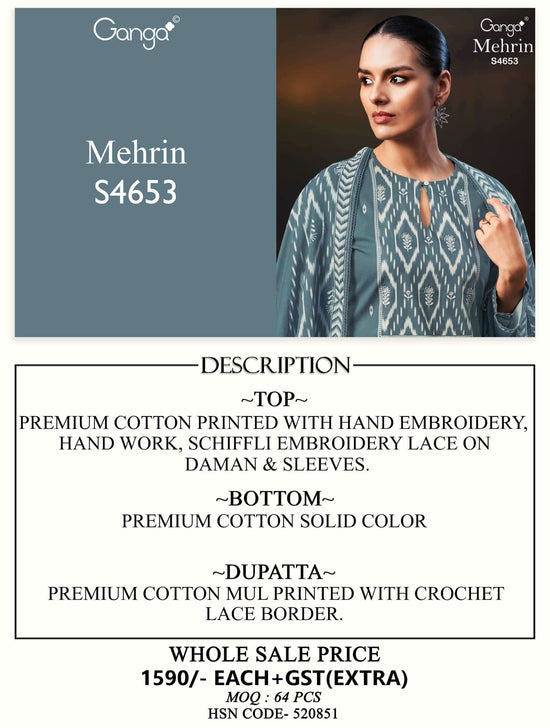 Ganga Fashion Mehrin Cotton Embroidered Dress Material - Amrah Wholesale