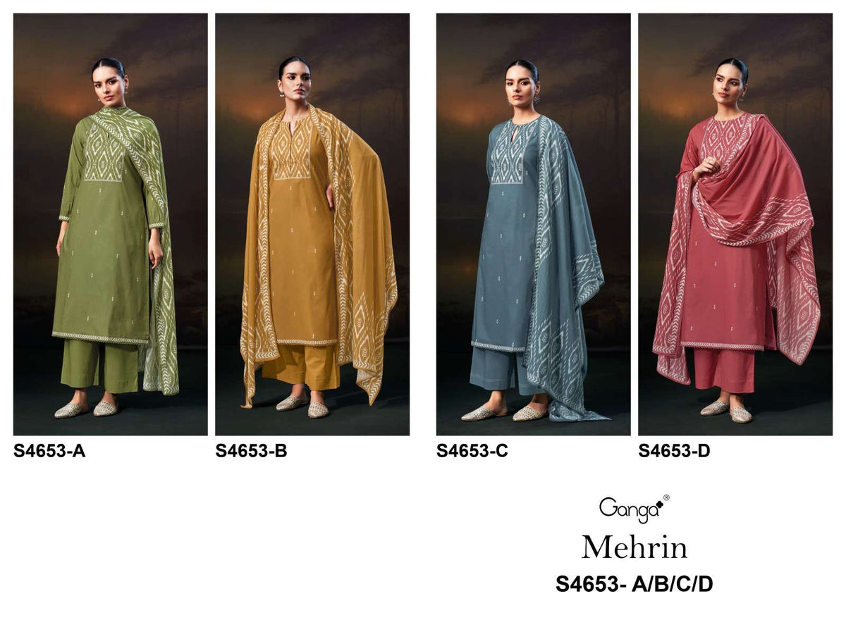 Ganga Fashion Mehrin Cotton Embroidered Dress Material - Amrah Wholesale