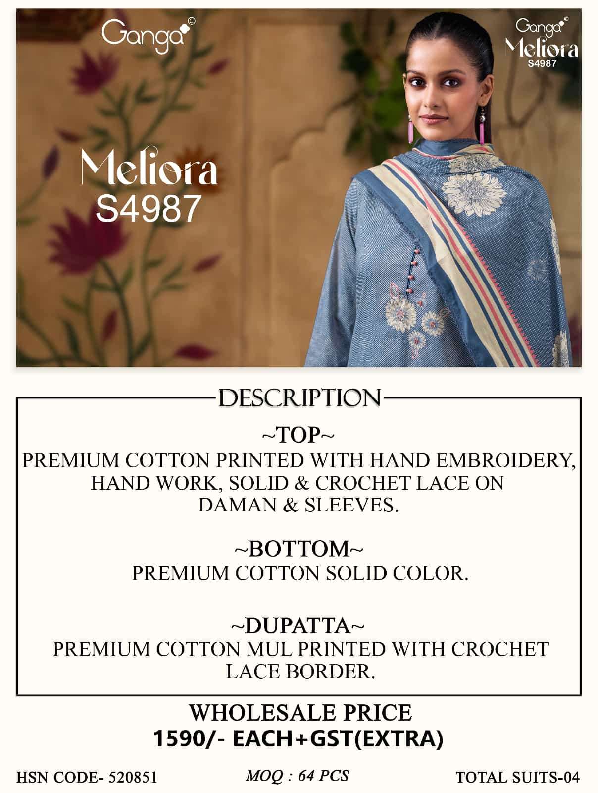 Ganga Fashion Meliora 4987 Premium Cotton Dress Material