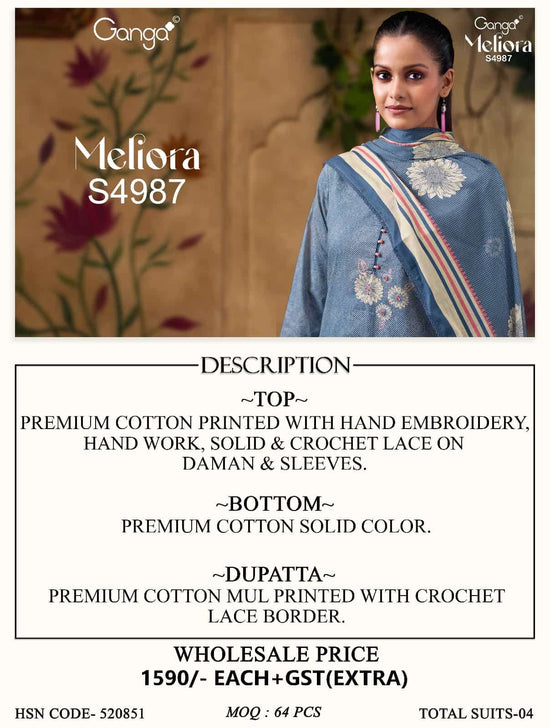 Ganga Fashion Meliora 4987 Premium Cotton Dress Material