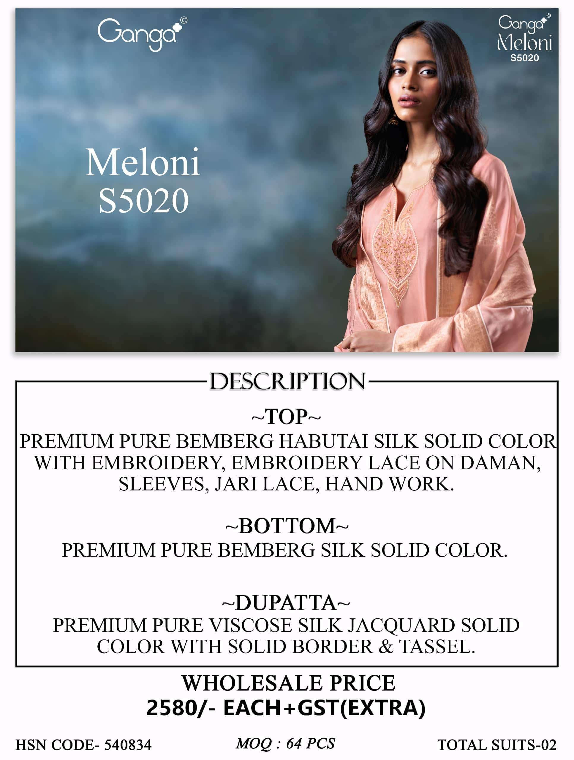 Ganga Fashion Meloni 5020 Premium Bemberg Silk Dress Material