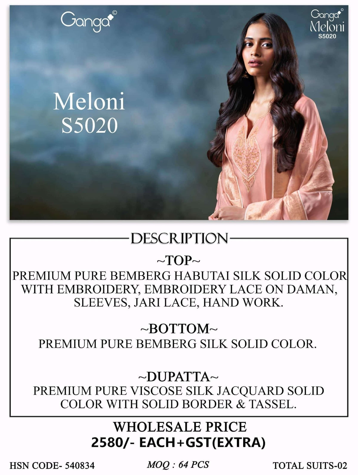 Ganga Fashion Meloni 5020 Premium Bemberg Silk Dress Material - Amrah Wholesale