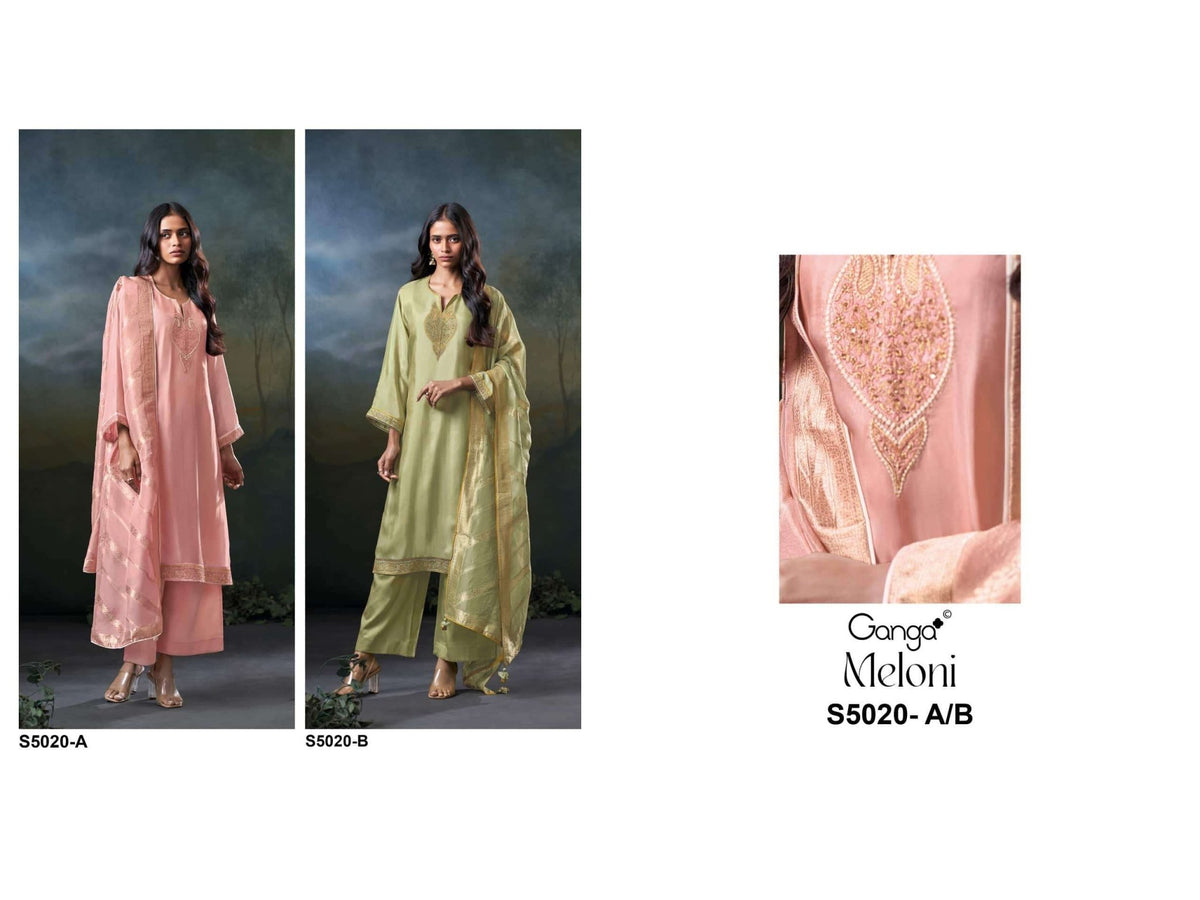 Ganga Fashion Meloni 5020 Premium Bemberg Silk Dress Material - Amrah Wholesale