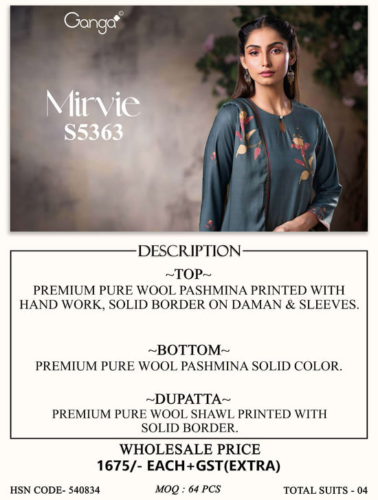 Ganga Fashion Mirvie 5363 Pure Wool Pashmina Winter Dress Material