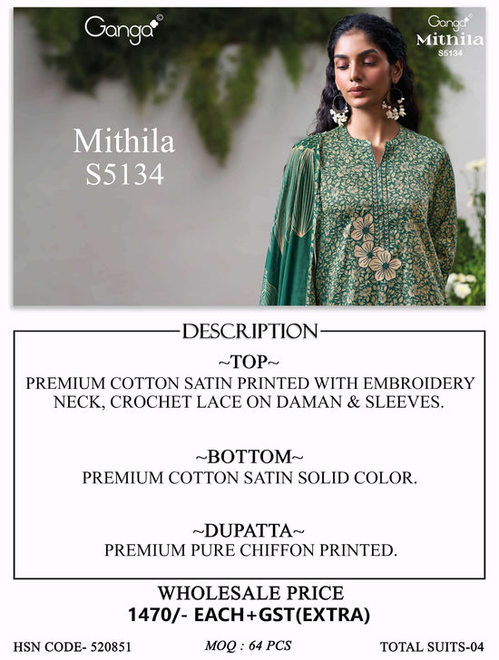 Ganga Fashion Mithila 5134 Premium Cotton Satin Dress Material