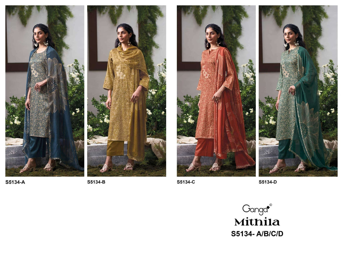 Ganga Fashion Mithila 5134 Premium Cotton Satin Dress Material - Amrah Wholesale