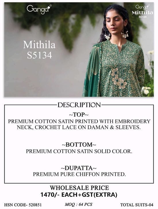 Ganga Fashion Mithila 5134 Premium Cotton Satin Dress Material - Amrah Wholesale