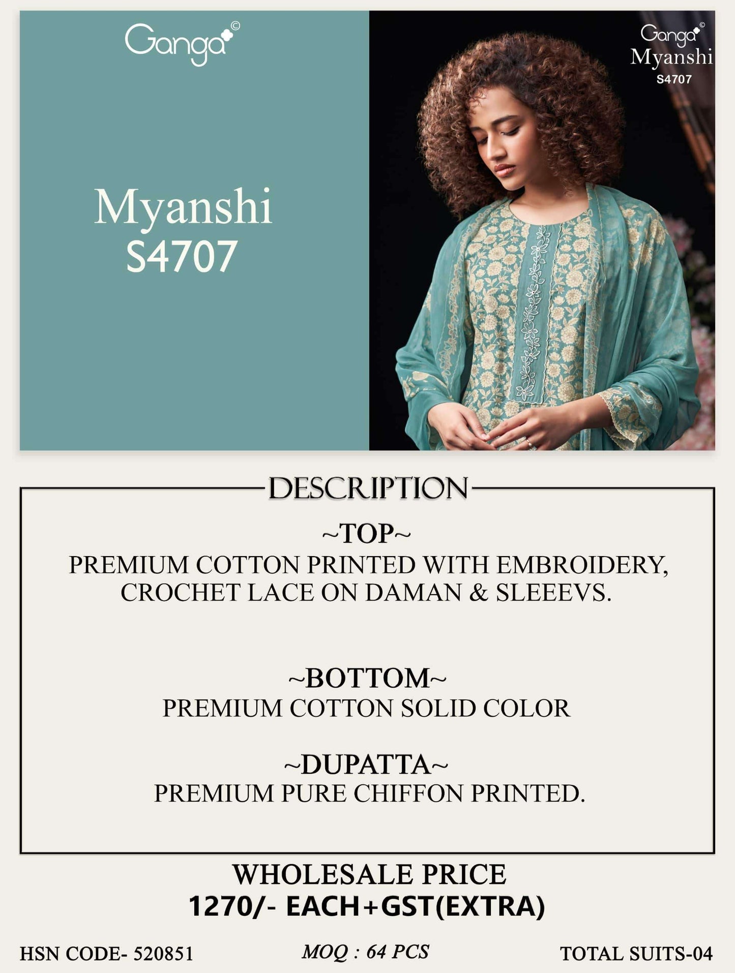 Ganga Fashion Miyanshi 4707 Cotton Dress Material - Amrah Wholesale