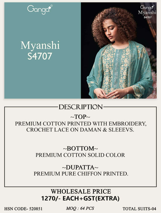 Ganga Fashion Miyanshi 4707 Cotton Dress Material - Amrah Wholesale