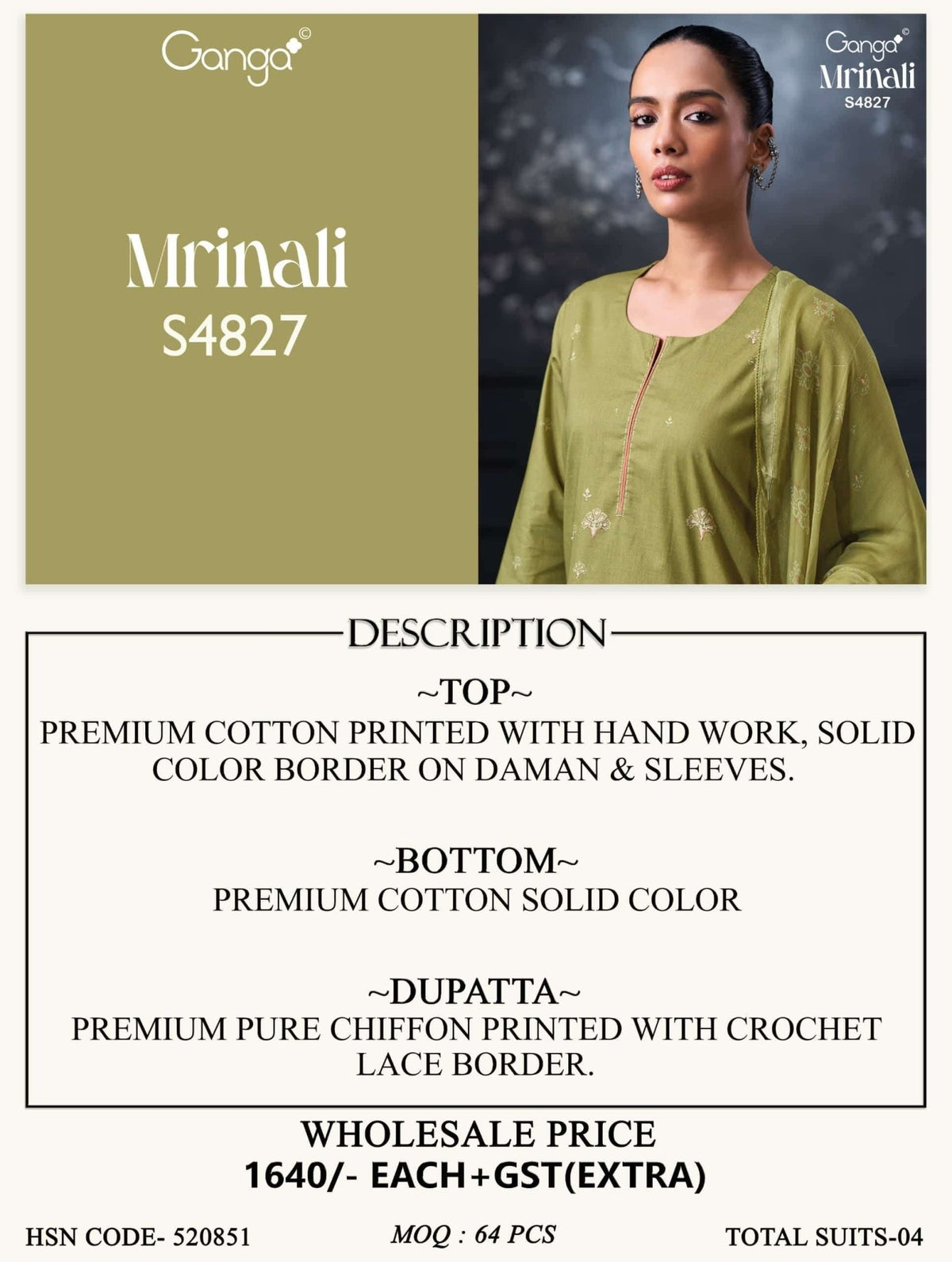 Ganga Fashion Mrinali 4827 Premium Cotton Dress Material - Amrah Wholesale