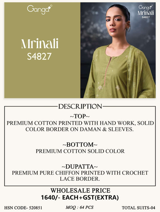 Ganga Fashion Mrinali 4827 Premium Cotton Dress Material - Amrah Wholesale