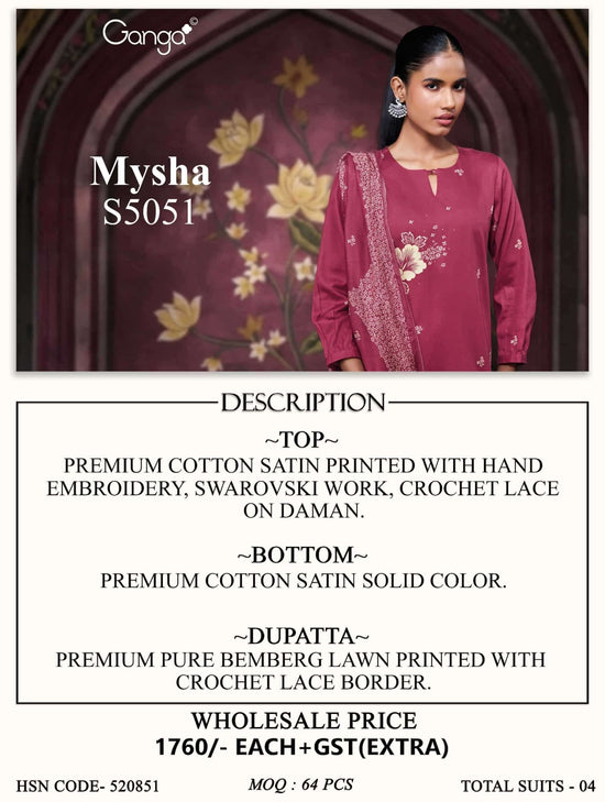 Ganga Fashion Mysha 5051 Cotton Satin Dress Material - Amrah Wholesale