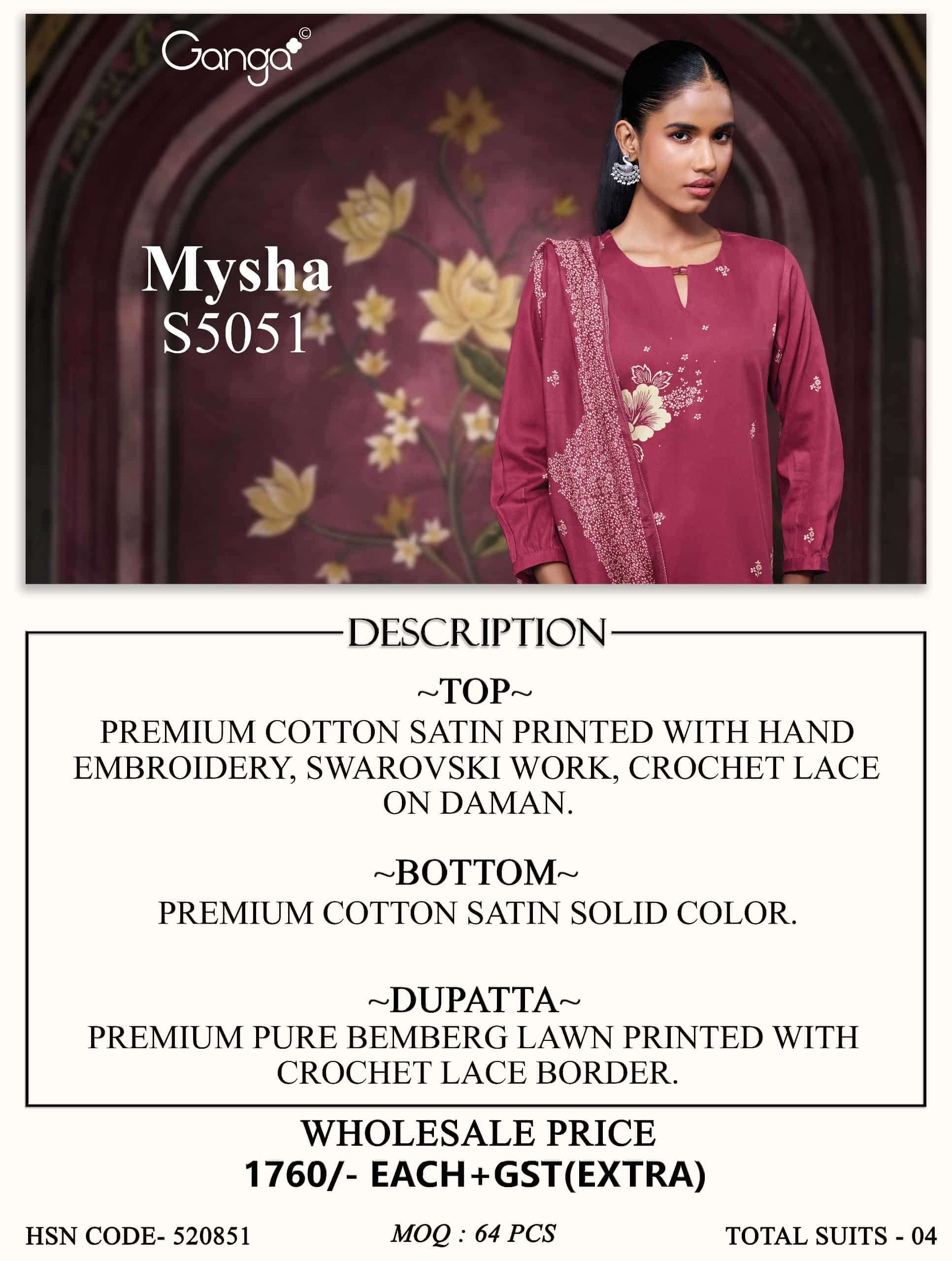 Ganga Fashion Mysha 5051 Cotton Satin Dress Material