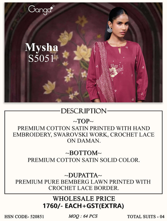 Ganga Fashion Mysha 5051 Cotton Satin Dress Material
