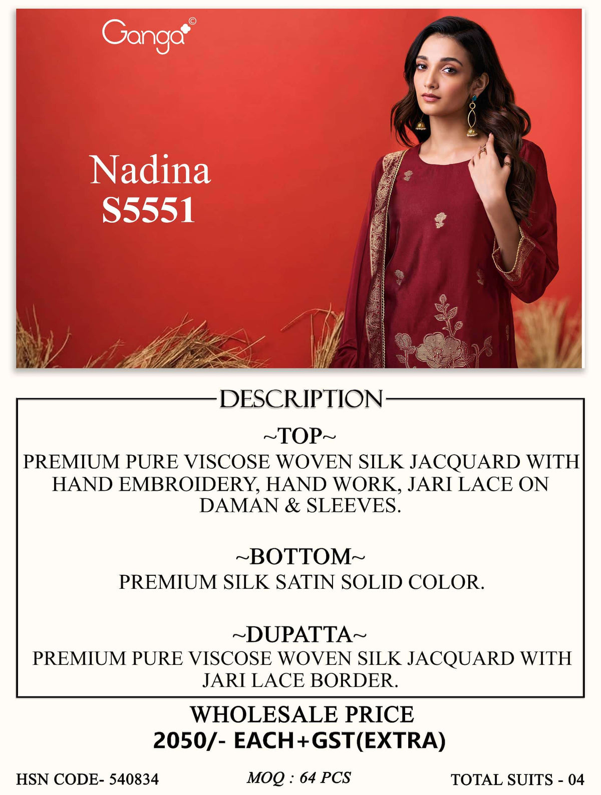 Ganga Fashion Nadina 5551 Pure Viscose Woven Silk Dress Material