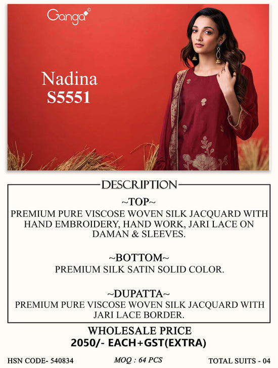 Ganga Fashion Nadina 5551 Pure Viscose Woven Silk Dress Material