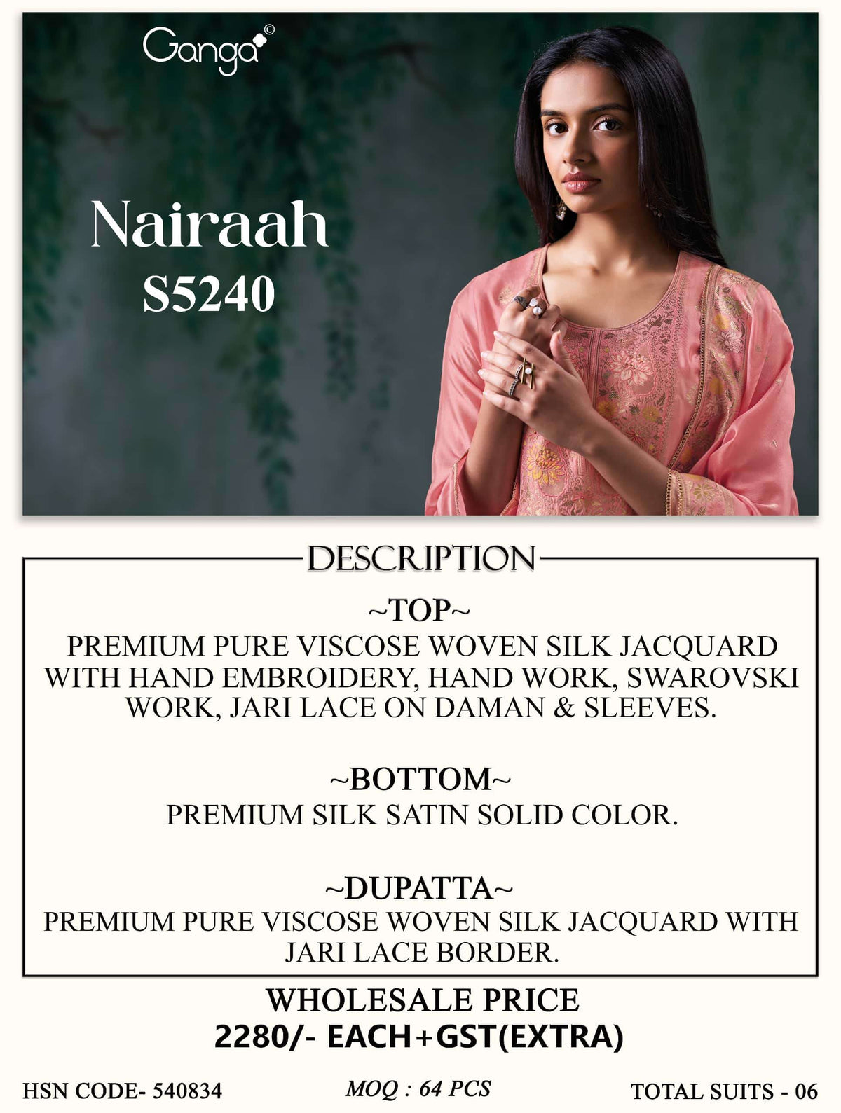 Ganga Fashion Nairaah 5240 Viscose Silk Jacquard Dress Material