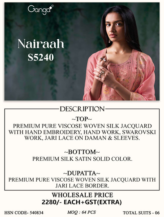 Ganga Fashion Nairaah 5240 Viscose Silk Jacquard Dress Material