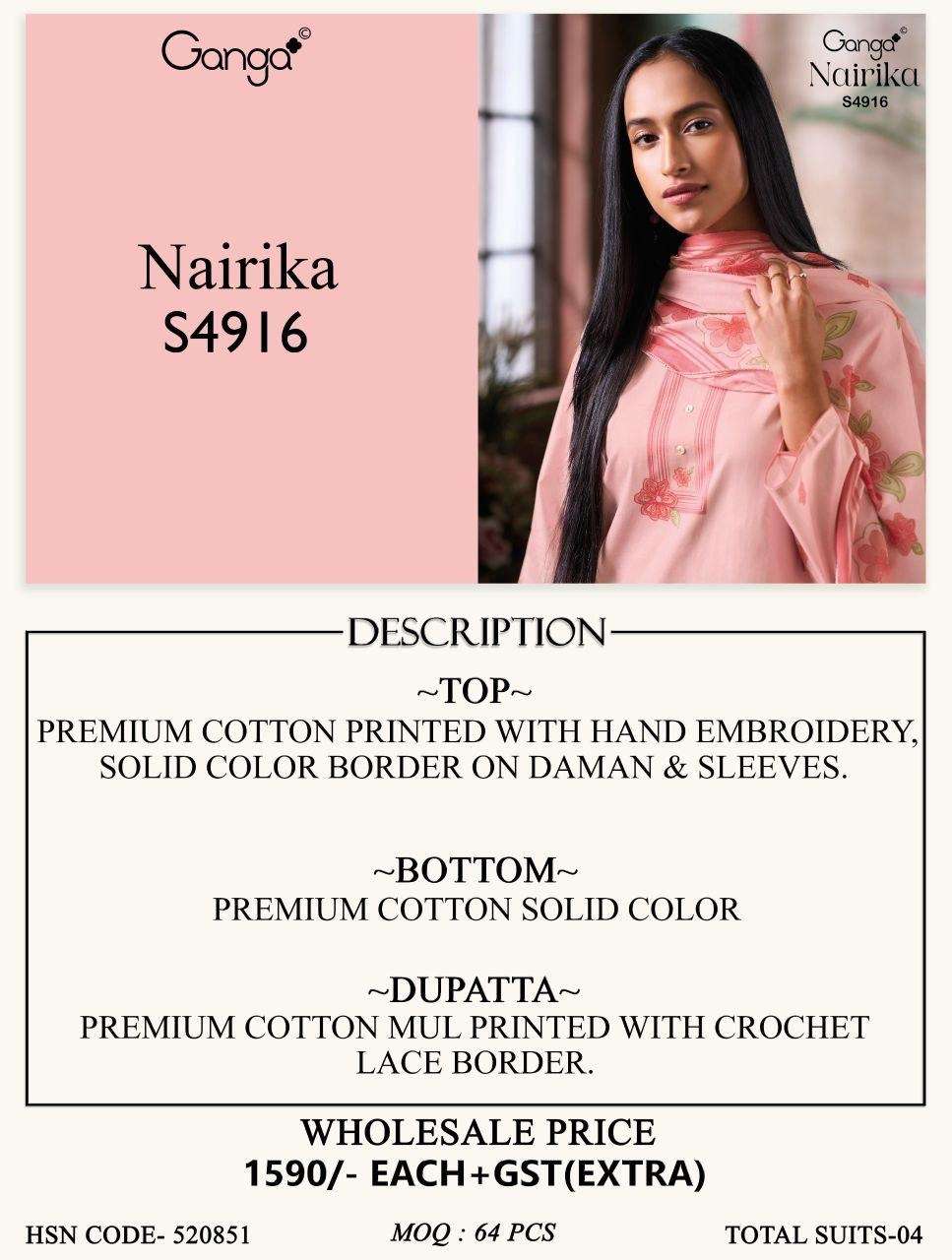Ganga Fashion Nairika 4916 Premium Cotton Dress Material - Amrah Wholesale