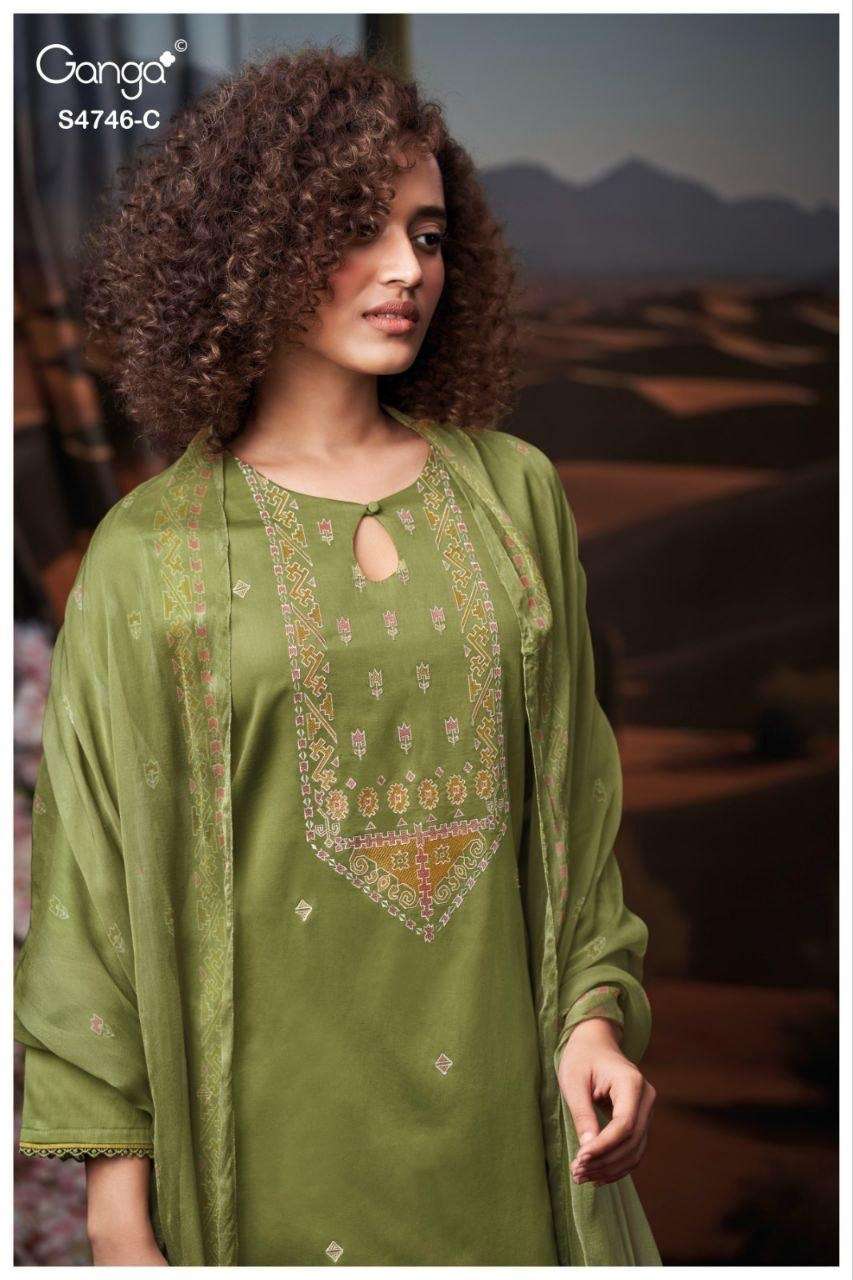 Ganga Fashion Nehira 4746 Cotton Satin Embroidered Dress Material